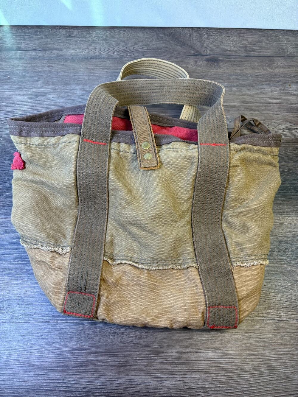 Gap (PRODUCT) RED Canvas Tote Bag Khaki Olive with Red Lining